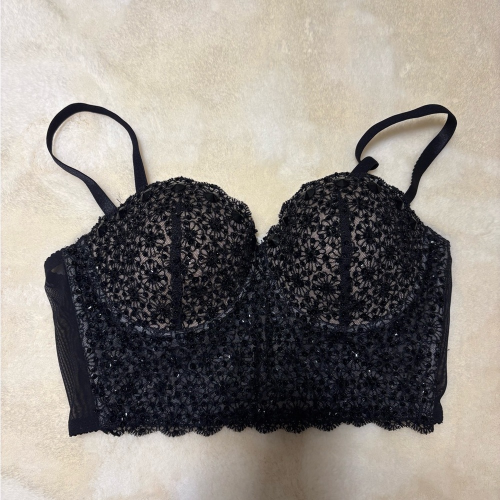bebe Black Floral Lace Crop Top